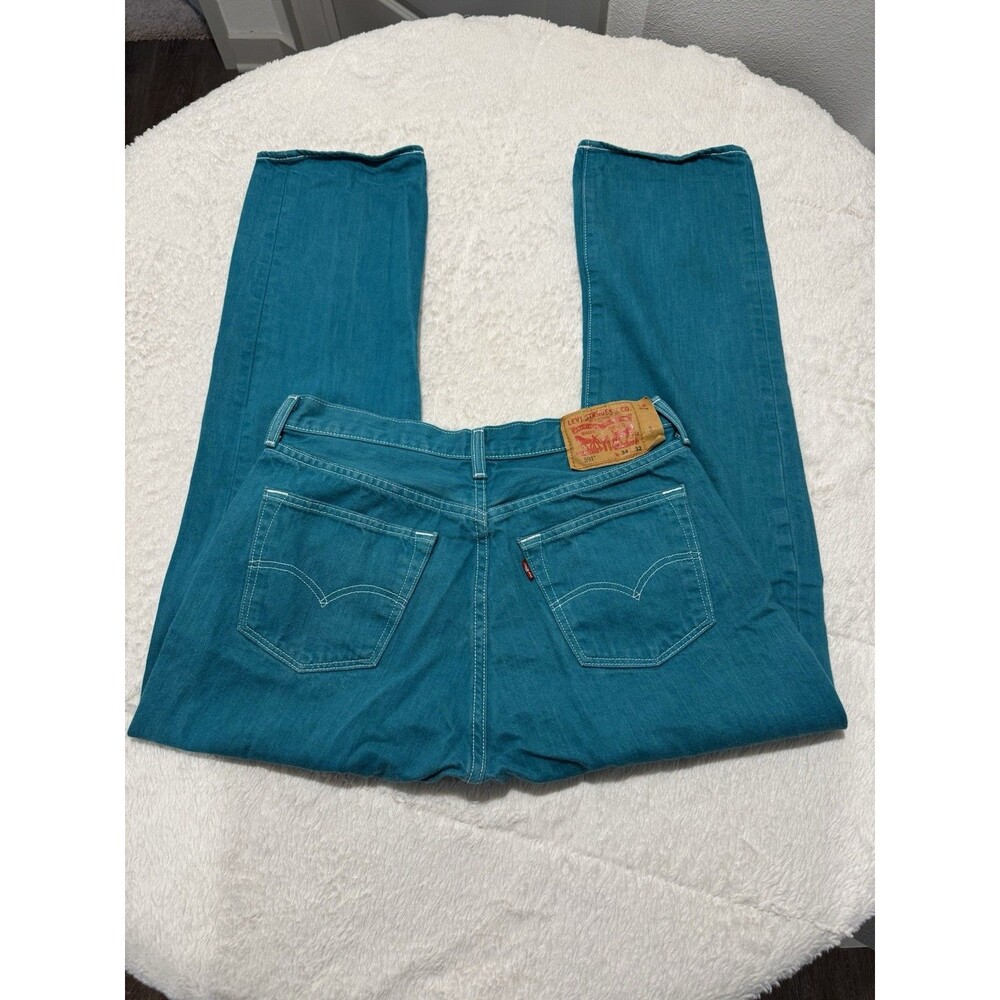 Levis 501 Jeans Men 34x32 Turquoise Original Fit Straight Button Fly 100% Cotton